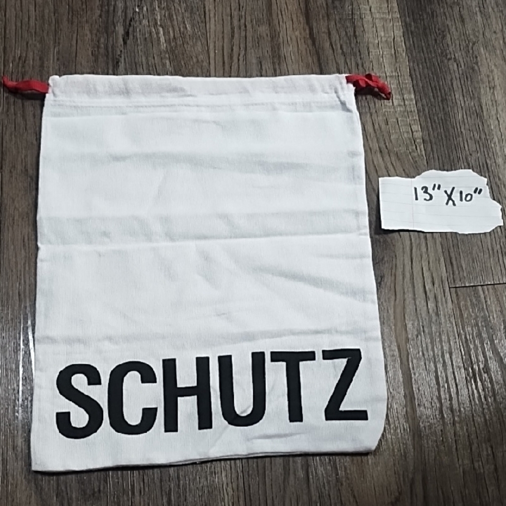 SCHUTZ White Dust Bag with Black Logo and Red Drawstrings